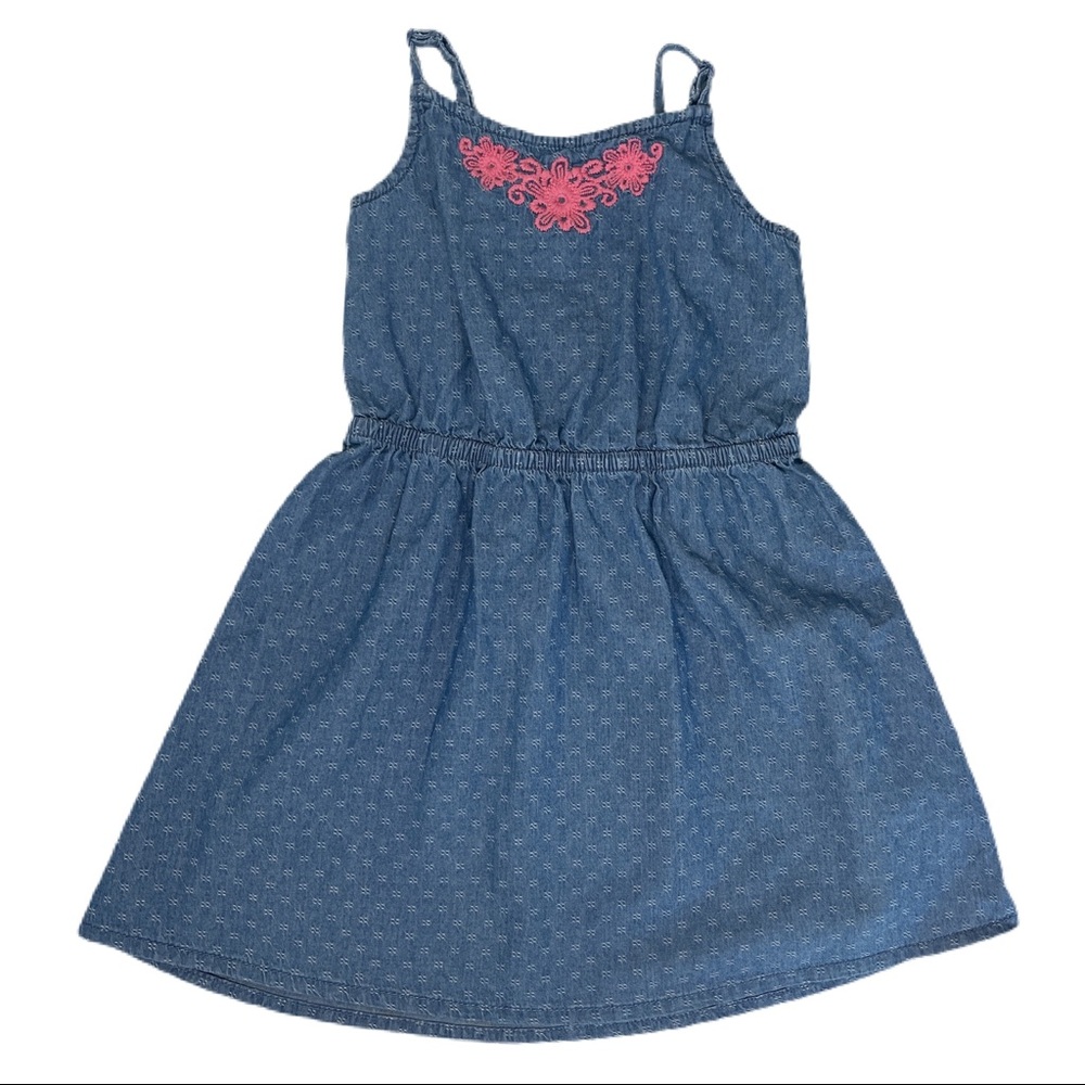 Gymboree Denim Boho Floral Embroidered Dress SZ 5